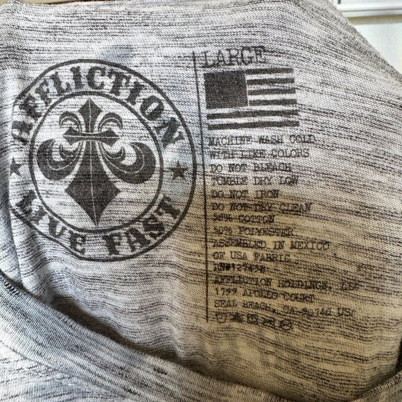 AFFLICTION Live Fast Eagle Bird Logo Grey Blue Short Sleeve T-Shirt Men's size L - Picture 4 of 4